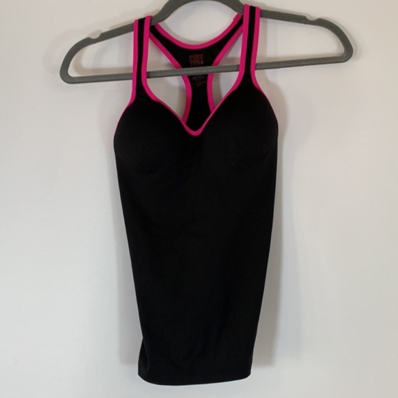 PINK Victoria’s Secret Yoga Black & Pink Push Up Cami Tank Top - Picture 1 of 5